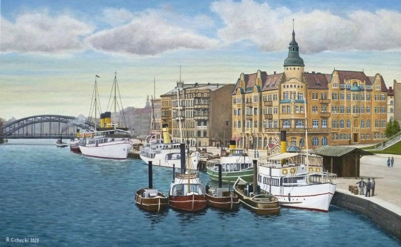 Bulwar Parowców (Hotel Tarasowy) , Dampfschiffsbollwerk (Terrasen Hotel) , 50 x 80 , olej.JPG