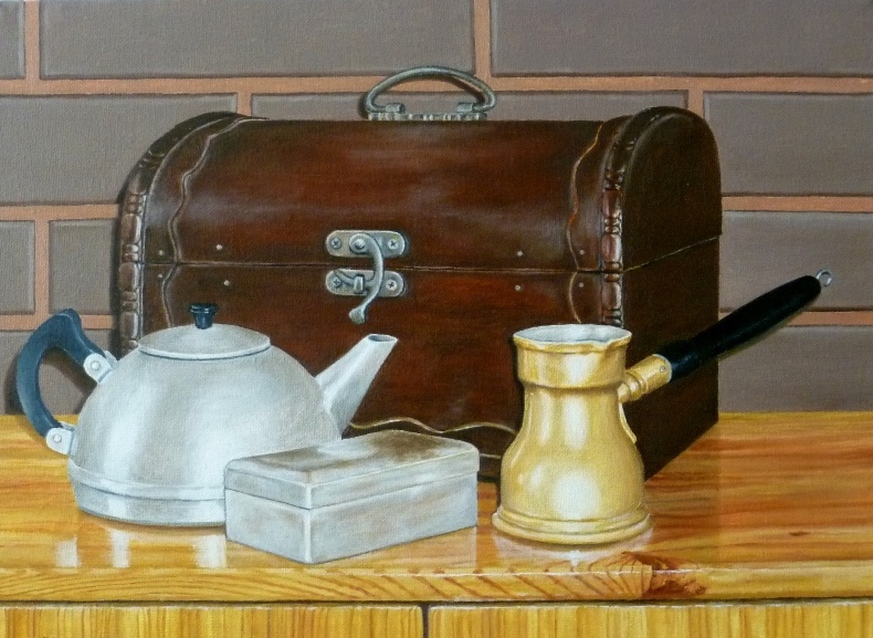 Martwa natura z czajnikiem , 30 x 40 , olej.JPG