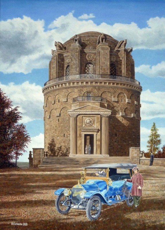 Wieża Bismarcka , 70 x 50( samochód Stoewer C-2 - rok produkcji 1913)  , olej (1024).JPG