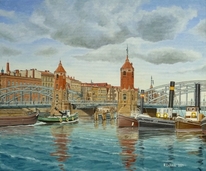 Most Długi (przed wojną Most Hanzy - niem. Hansabrücke) 50 x 60 , olej - Kopia.JPG