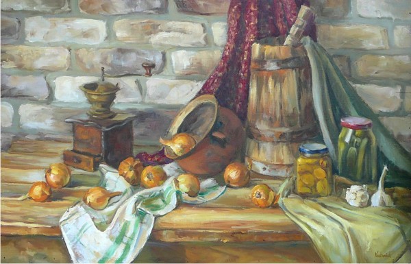 Kopia martwa natura z cebulami, olej, płyta 58x88 cm, 2011r.JPG